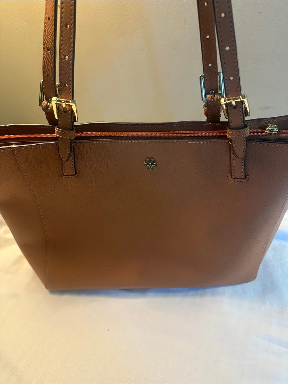 Tory Burch Cognac Leather Double-Handle Tote